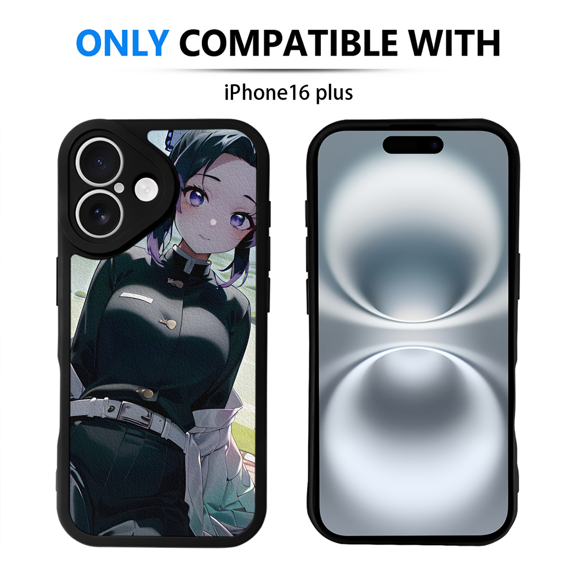 （画像用） 鬼滅の刃（きめつのやいば）蟲柱-胡蝶 しのぶ／こちょう しのぶ Kochou Shinobu 【iPhone 16シリーズ対応】シリコンスマホケース（レザー調） 材質：シリコン